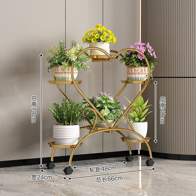 El fabricante del marco de flores de hierro nórdico aterrizó en la Sala de estar de Luoluo verde de varios pisos, con ruedas móviles en el interior del estante de plantas domésticas.