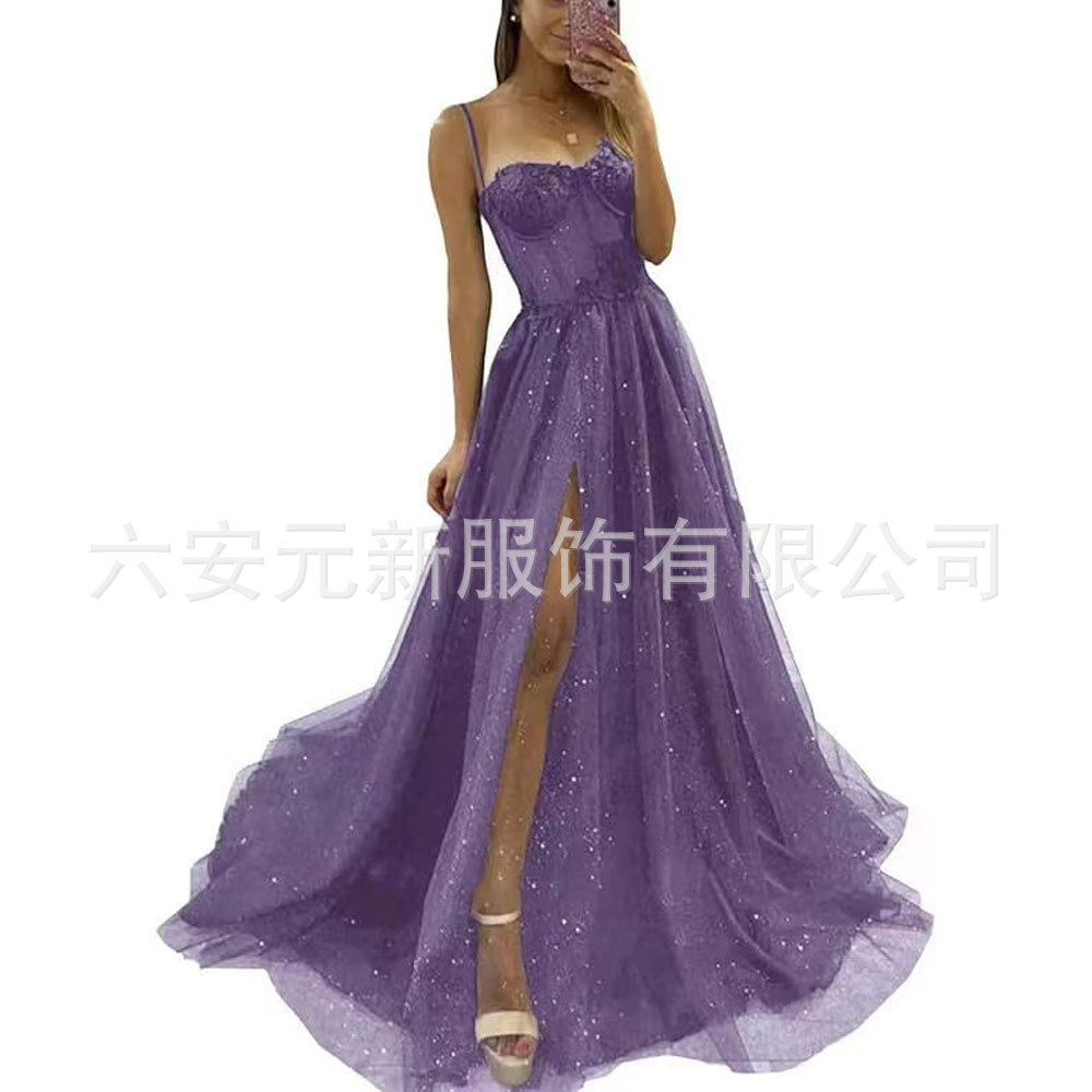 Europa y América del comercio exterior Amazon AliExpress deseo sexy nuevo largo elegante sexy negro adelgazamiento split vestido image 21