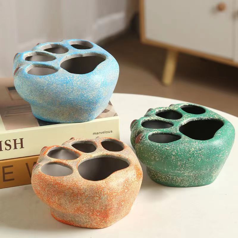 Factory fleshy flowerpot ceramic breathable stoneware cat claw creative special cute cartoon clearance PP peanut stone flower