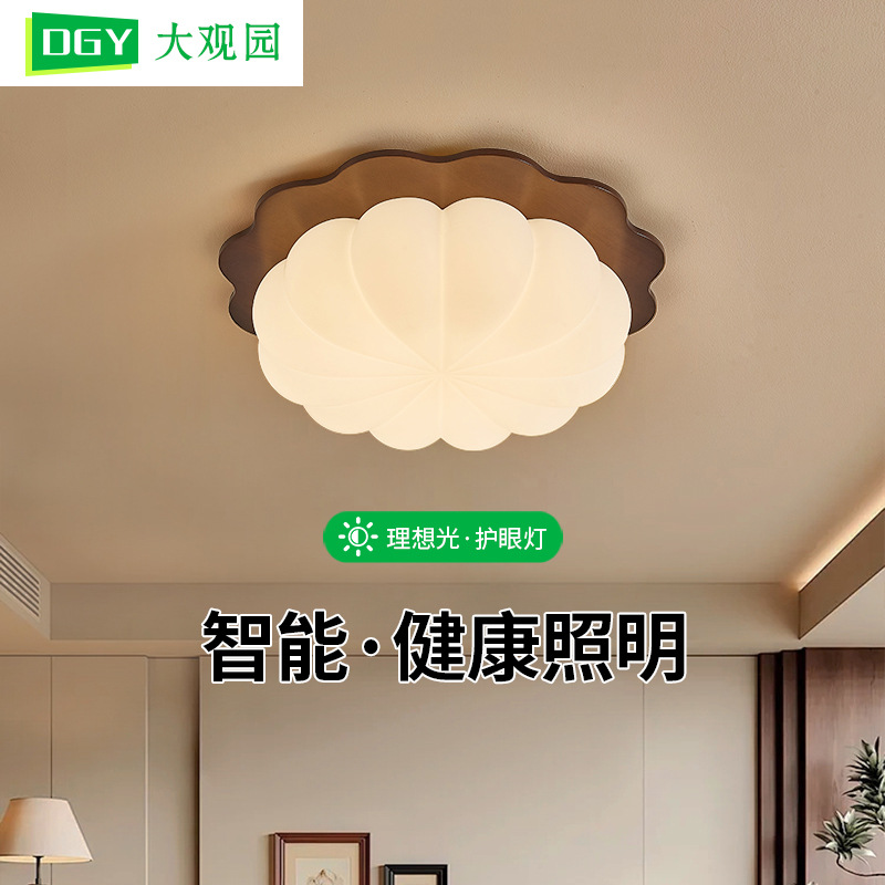 lámpara de techo del dormitorio 2026 nueva lámpara de habitación cuadrada de protección de ojos tronco de madera silenciosa viento medieval Zhongshan lámpara 274L