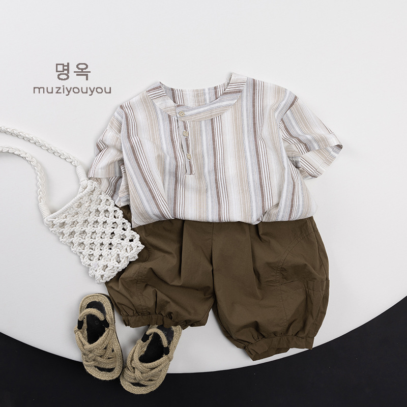 Camiseta Mori coreana de algodón para niños 2025 verano nuevo estilo para hombres y mujeres camisa de bebé de manga corta chaqueta delgada ropa para niños de moda