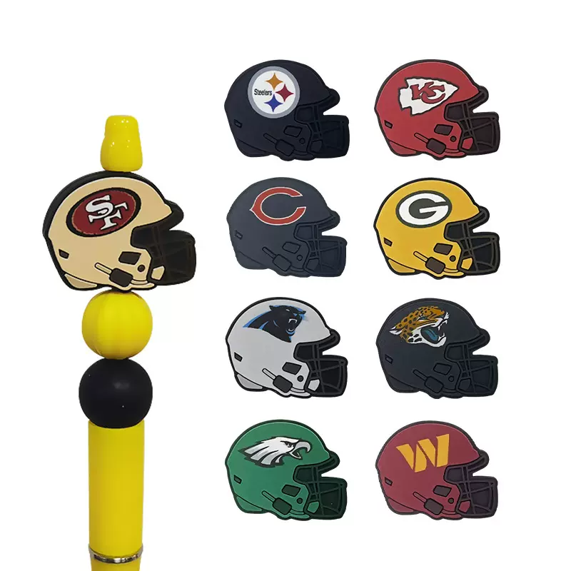工厂直销滴胶硅胶印刷头盔珠子 NFL硅胶珠子橄榄球散珠 DIY串珠
