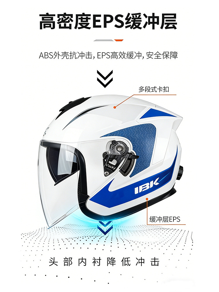 Cross-Border Exclusive Supply of Three-Quarter Helmets with Dual Lenses, Motorcycle Helmets, Adjustable Size Half Helmets, Safety Helmets