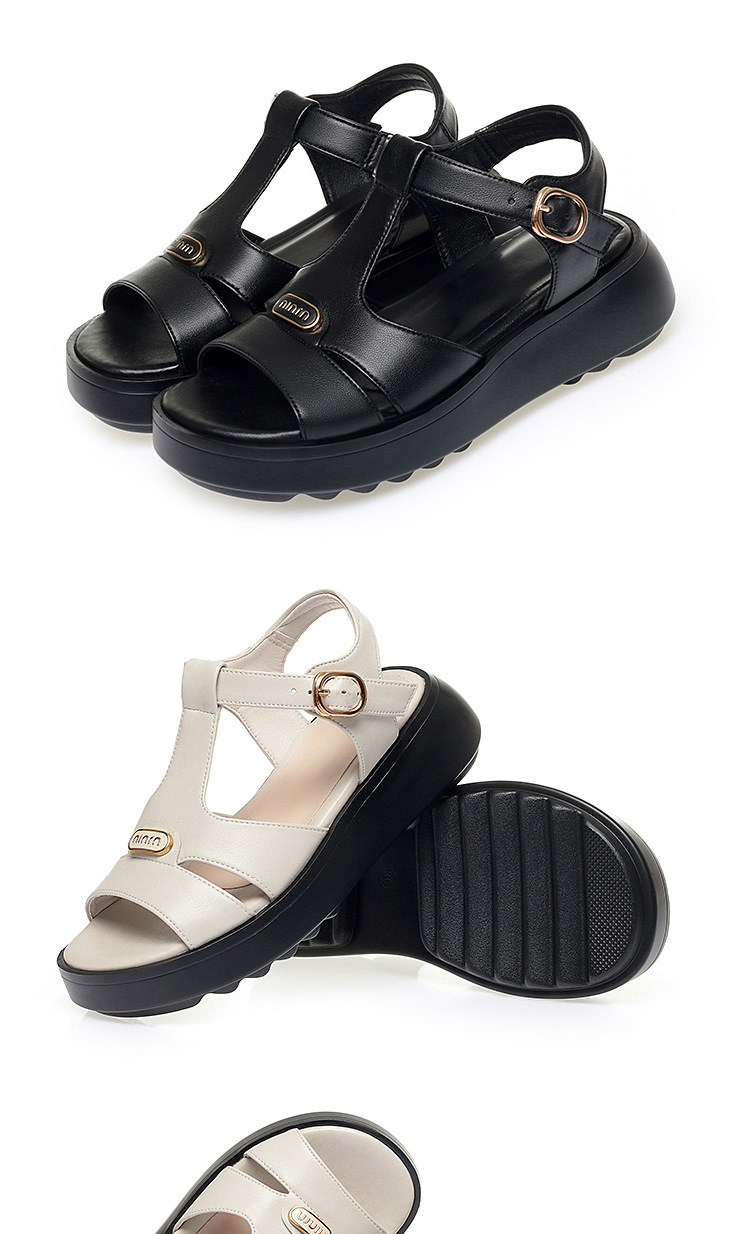 Sandal nữ đế dày quai chữ V da thật mềm đi biển mùa hè — Màu đen chi tiết 18