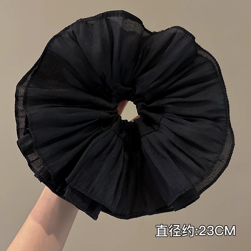 Anillo de pelo de intestino grueso súper grande coreano para mujer 2025 nuevo estilo de alta gama cordón de pelo de encaje plisado temperamento dulce cuerda de cabeza de flor