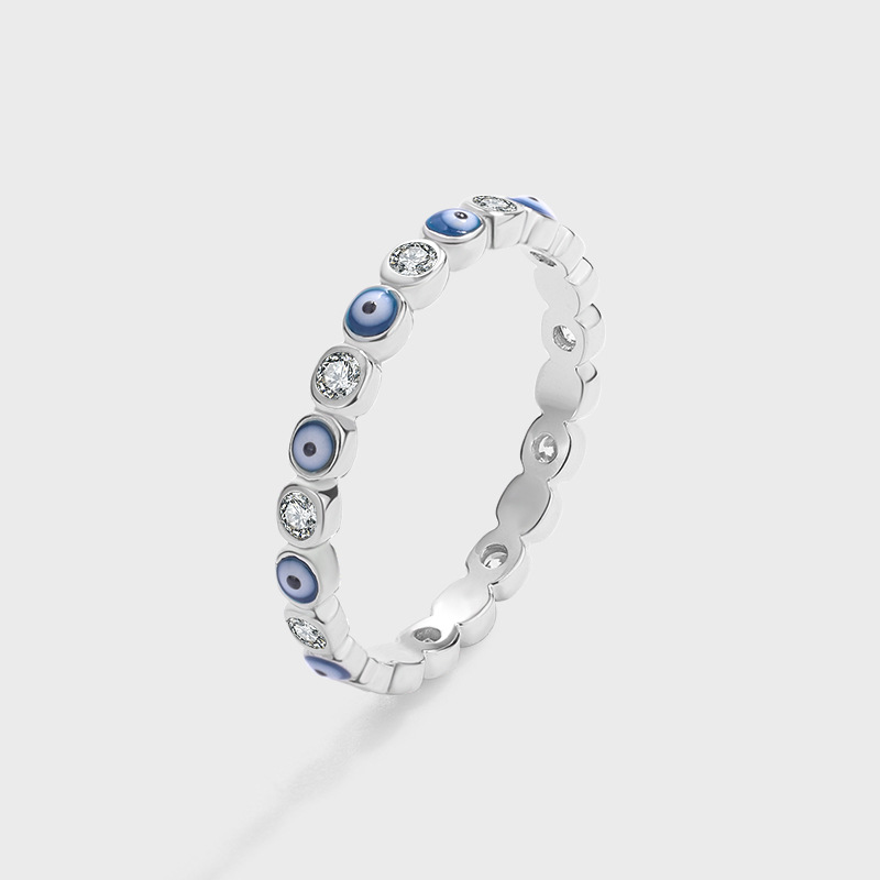 6g Weight Zircon Inlay Material 1 Piece 925 Sterling Silver Colorful Devil's Eye Eye Zircon Rings