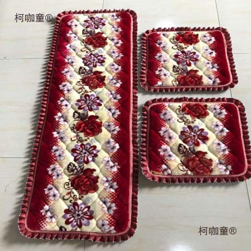 加厚防滑实木红木毛绒毛毯沙发坐垫三件套单人三人四人春秋麦太保