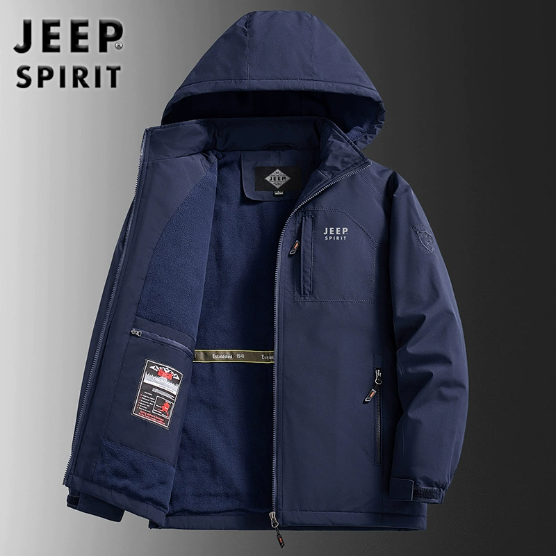 JEEP Jeep осень-зима новый бархатный хлопчатобумажный мужской тонкий повседневный куртка с капюшоном и воротником свободный плащ большого размера 9868