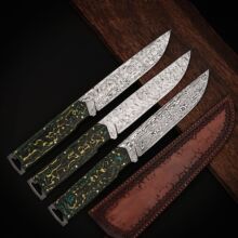 比利作瑞粉大马士革钢吃肉刀一体刀叉多功能刀户外便携配皮套