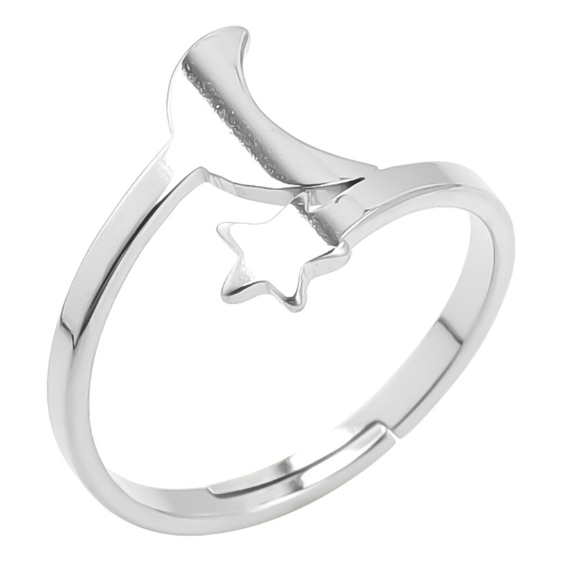 Unisex Gender PVD Coated Real Gold Plated 18K Gold Star Moon 304 Stainless Steel Casual Waterproof Non Tarnish Open Ring