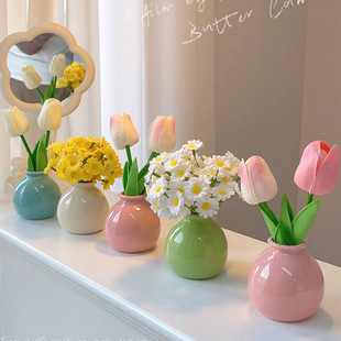 Desktop Ornaments Flower-arranging Fake Flower Decoration Light Luxury High-end Sense Niche Ceramic Vase Office Entrance Living Room Decoration