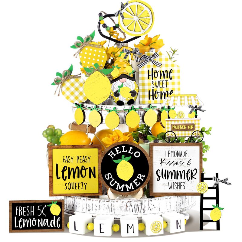 Cross Border Lemon Layered Tray Decoration suit Farmhouse Wooden Logo Country Summer Home Summer Dining Table Decoration Cross Border Lemon Layered Tray Decoration suit Farmhouse Wooden Logo Country Summer Home Summer Dining Table Decoration