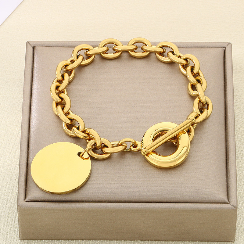 Exaggerated Hip-Hop 9mm O-Shaped Chain Ot Buckle Polished Engraving Disc Titanium Steel Bracelet Elegant Fashion Women's Jewelry Wholesale