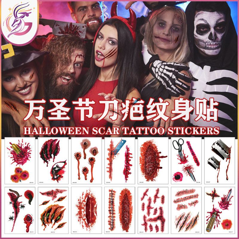 Halloween Tattoo Stickers Scars Party Bloody Wound Masquerade Disposable Temporary Funny Tattoo Stickers Scars Halloween Tattoo Stickers Scars Party Bloody Wound Masquerade Disposable Temporary Funny Tattoo Stickers Scars