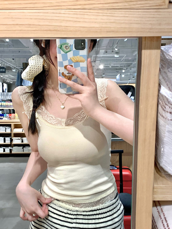 ホワイトバレエBMスタイルのユニークで絶妙で美しいレースのリボンキャミソール、胸パッド付き、女性用、美しい背中|undefined
