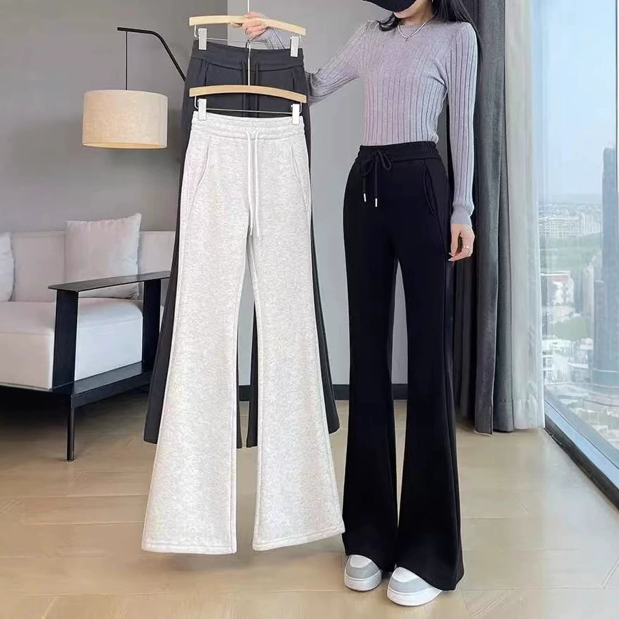 Серая микро-брюки женские весенне-осенние и высокие талии тонкие 2025 новые прямые брюки высокие американские трубы спортивные брюки