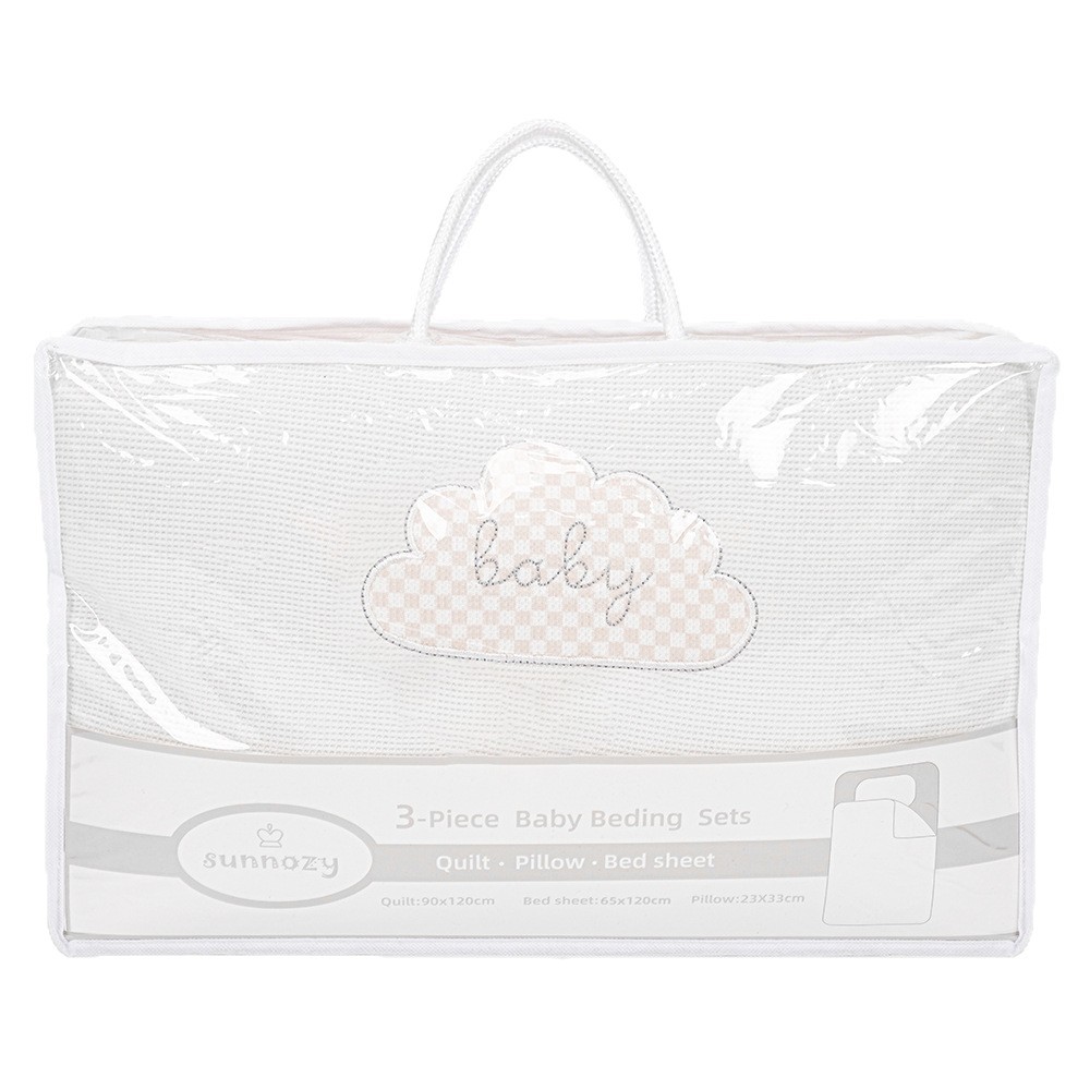 Nuevo bebé colcha de cama de tres piezas, almohada de sábanas de algodón suave recién nacido, set de ropa de cama bebé