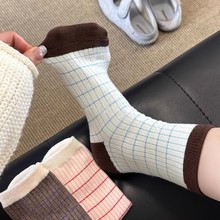 软糯好舒服~女袜韩国ins莫兰迪条纹棉袜中筒袜子透气女士堆堆长袜