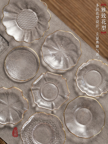 Transparent Hammered Glass Saucer, Gongfu Tea Set Tea Cup, Small Tea Cup, Tea Tray, Heat Insulating Tea Ceremony Mat, Chinese Zen Style