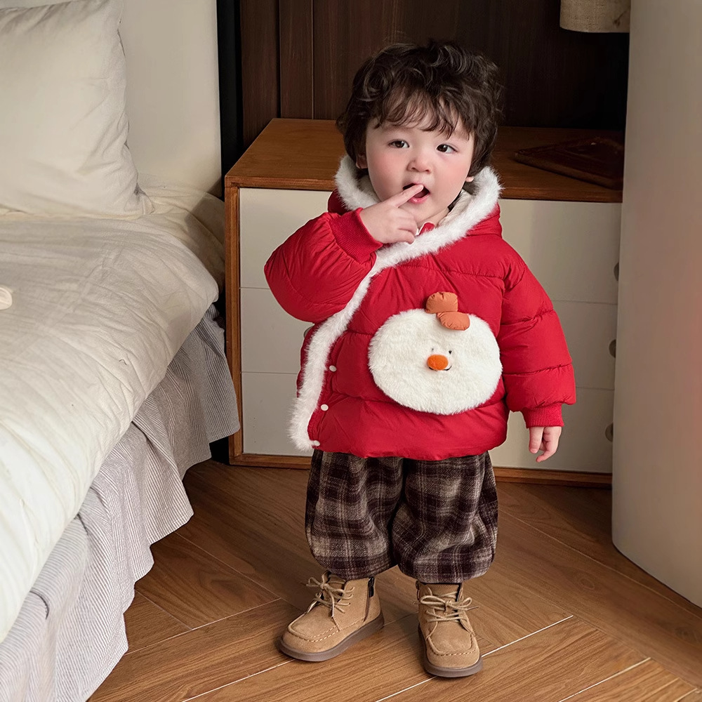 Ropa de algodón de invierno para bebés y niños pequeños, Navidad engrosada, cálida, cómoda y suave, ropa de Año Nuevo para bebés, ropa de salida roja con capucha