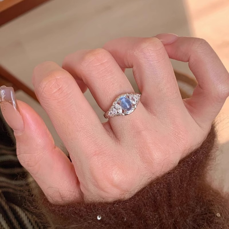 Luxury Sapphire Lava Texture Designer Ring For Women Elegant_voghion.com