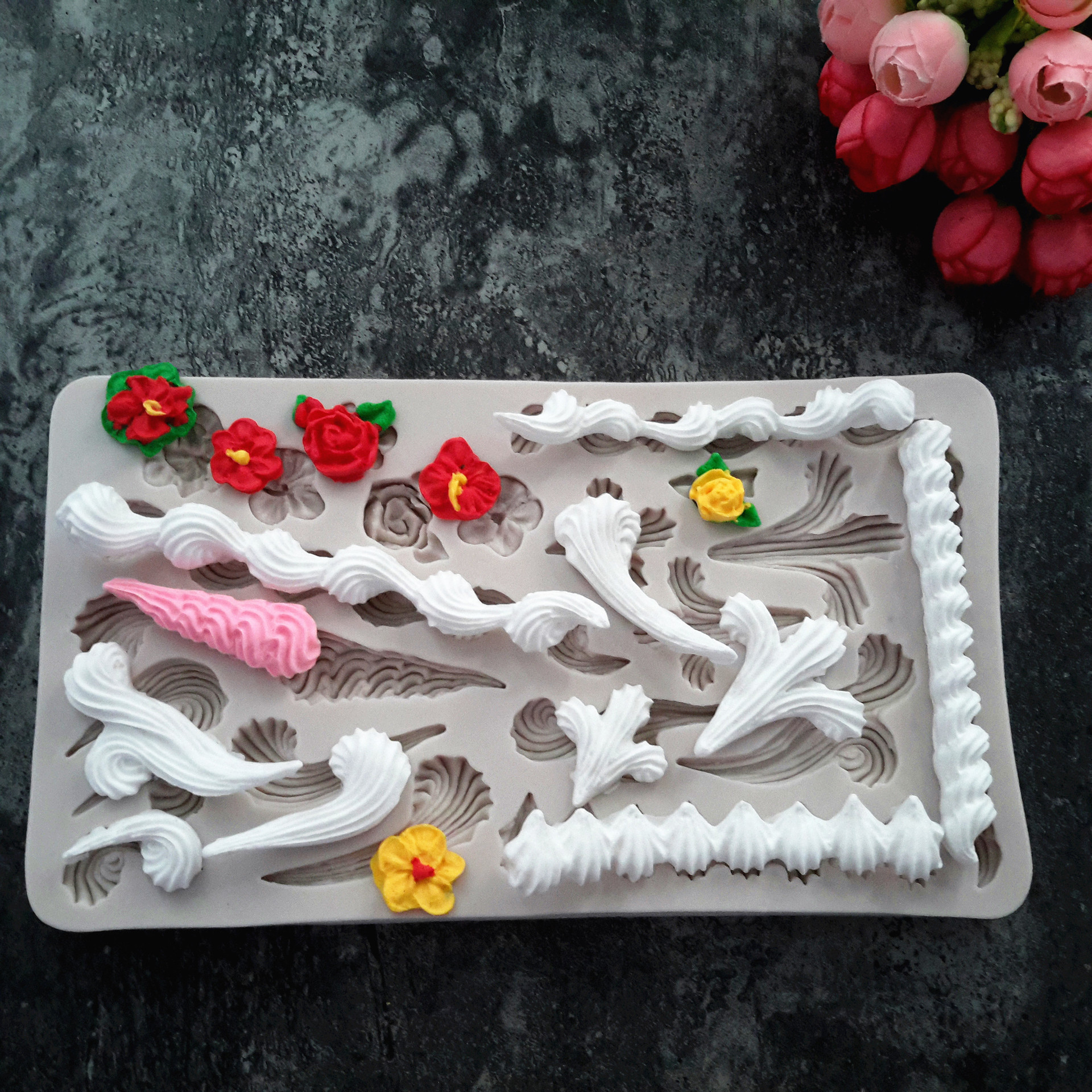 Fondant cake molde de silicona borde de la cáscara del molde de la torta Europea guinda del borde decoración molde de chocolate