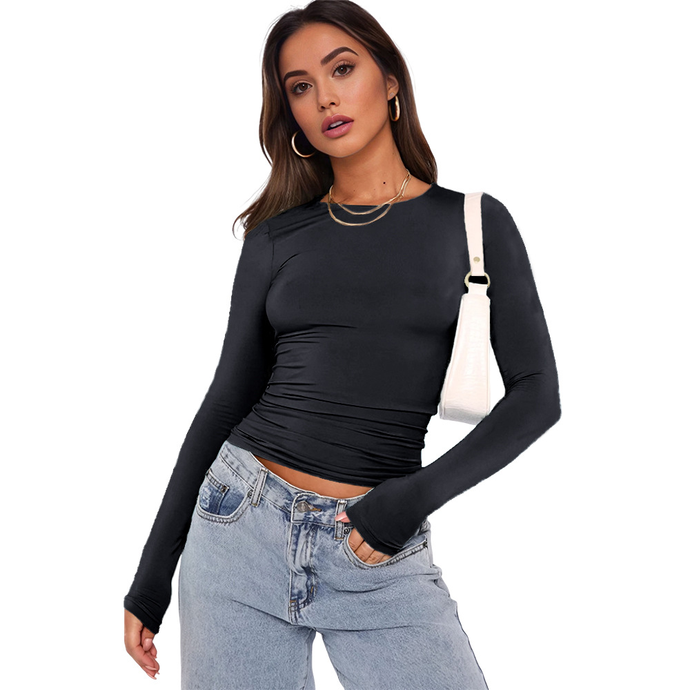 Nuevos populares europeos y estadounidenses camisetas de manga larga, camisetas de base de primavera y otoño, camisetas de yoga delgadas y cómodas