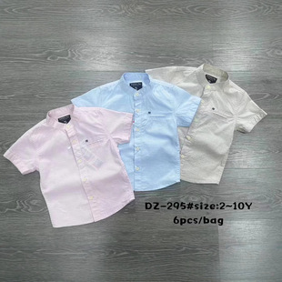Short-sleeved summer boy's shirt foreign trade new cotton lapel printed embroidery 2-10Y shirt striped DZ208