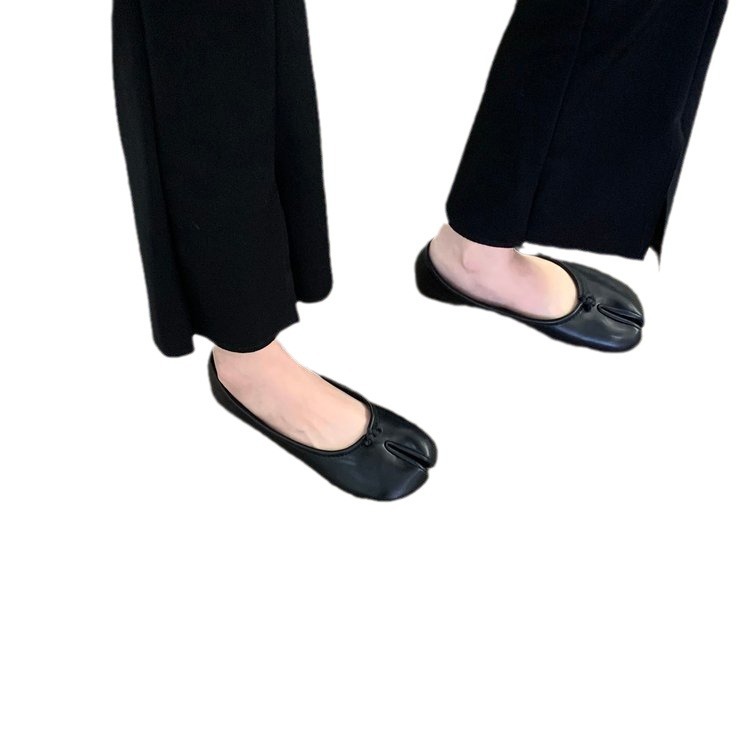 Korean-style horseshoe shoes split-toe women's low-mouth single-layer shoes 2024 new one-step pig trotters all-match grandma flat bean shoes