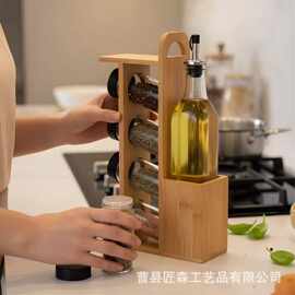 跨境木质厨房桌面调料收纳架简约调味料瓶餐具勺子多功能收纳架