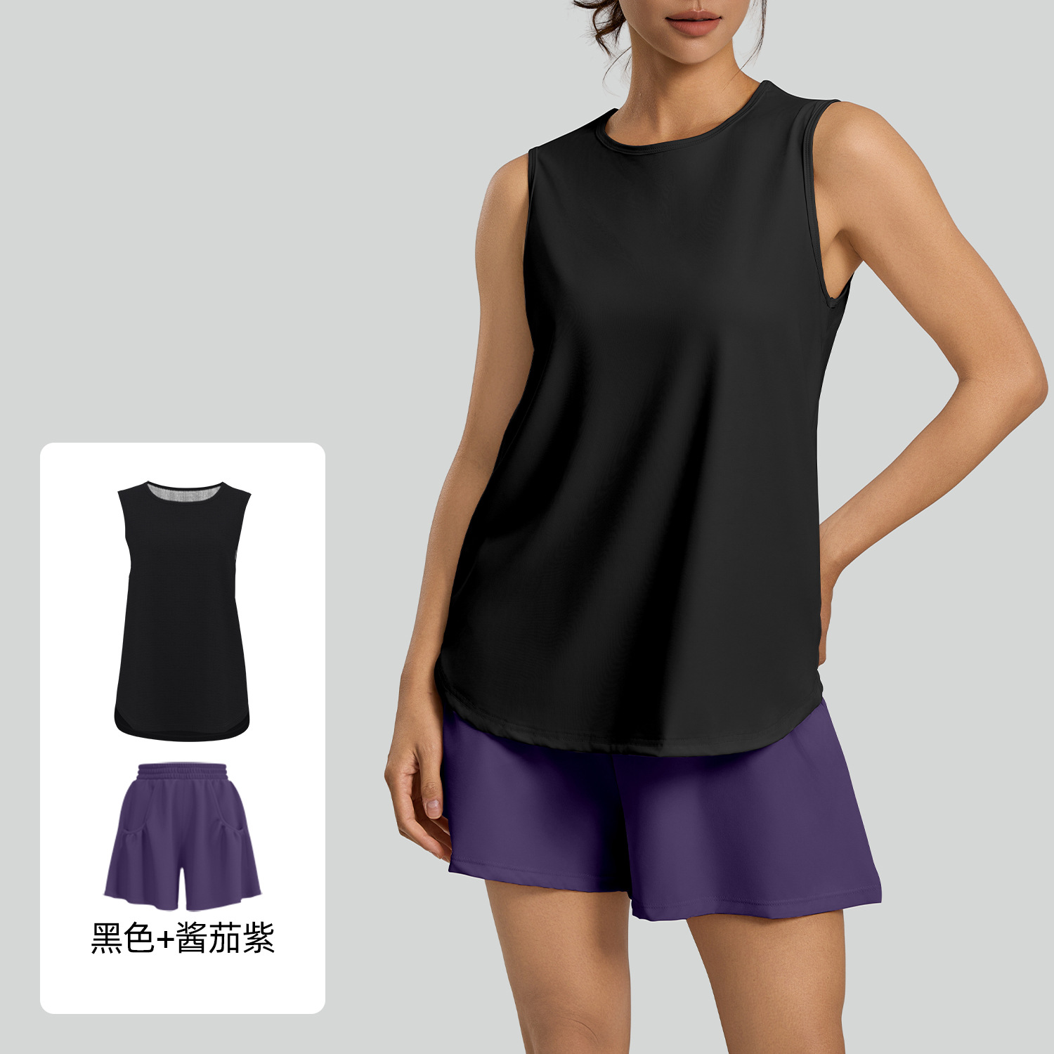 Juyitang traje deportivo de ocio hilo de red para correr suelto chaleco sin mangas blusa pantalones cortos traje deportivo mujer