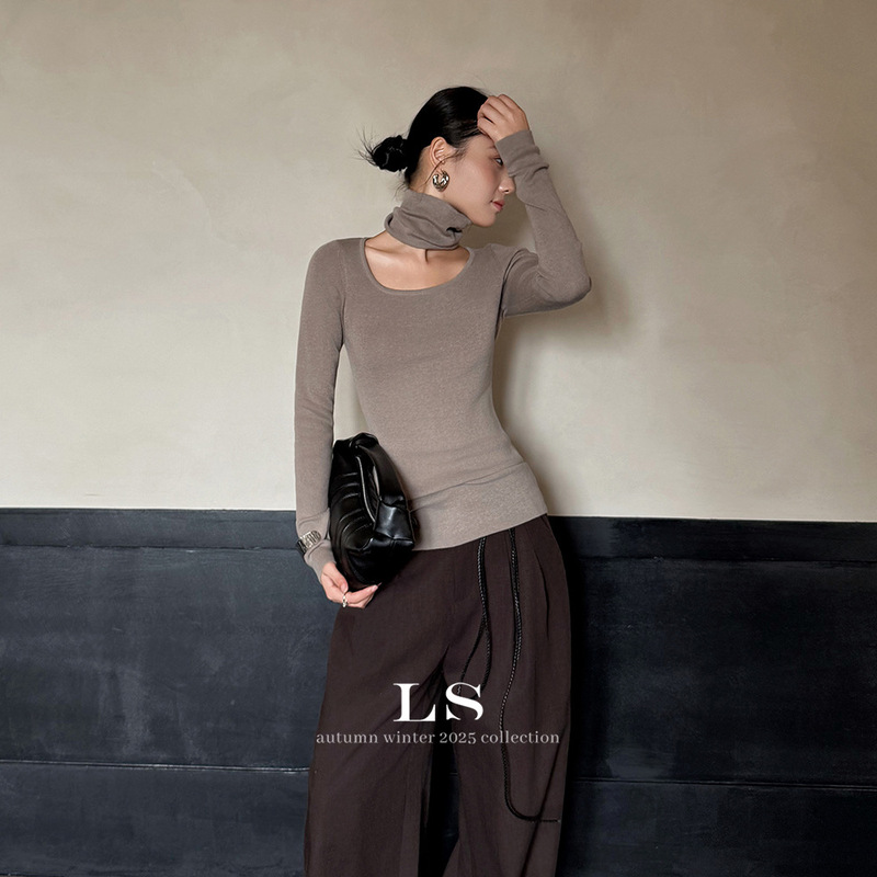 【LS新品牌】黑标极简大牌 秋冬上新极简时尚U领打底上衣女3019#|undefined