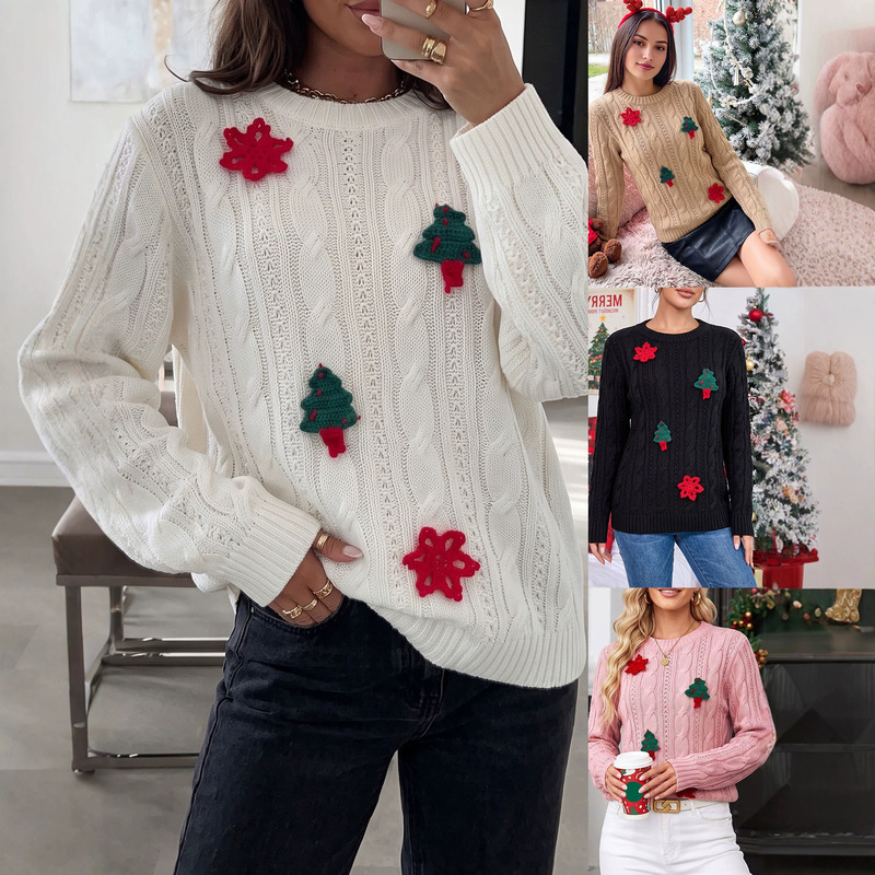2026 New Knit Sweater for Autumn and Winter, Christmas Tree and Snowflake Sweater, Christmas-themed Atmosphere Outfit Top
