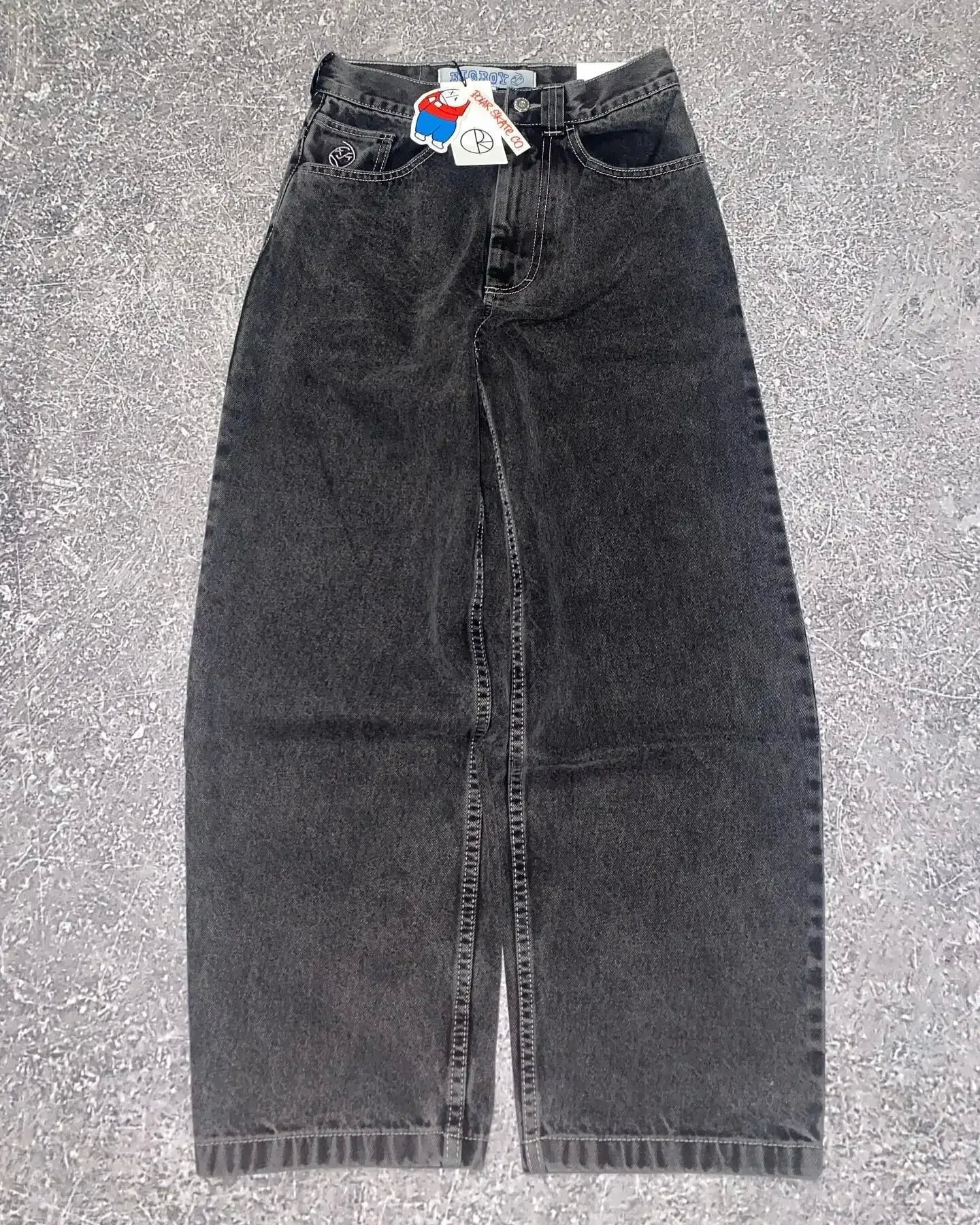 Polar Big Boy jeans Y2K Harajuku Hip Hop dibujos animados bordado azul pantalones vaqueros sueltos hombres