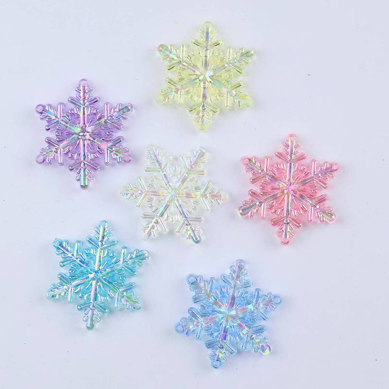 UV Color Plated Snowflake Acrylic Christmas Decorations Handmade DIY High Transparent Four Hanging Mobile Phone Chain Car Hanging Accessories Material