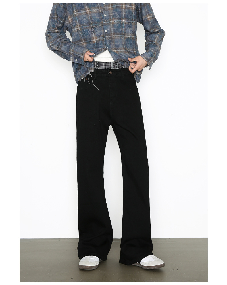 Streetwear Stretch Flare Jeans – High Waist Relaxed Fit Vintage Washed Denim Pants For Men_mkmklike.com