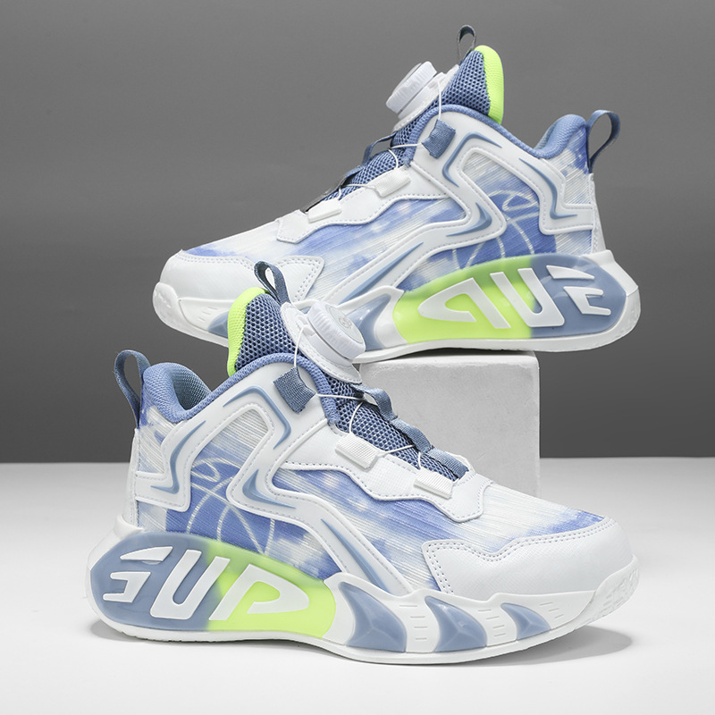 Zapatos para niños, zapatos de baloncesto para niños, primavera y verano, nuevos zapatos para correr transpirables de malla, zapatos deportivos con botones para niños de mediana edad, marea