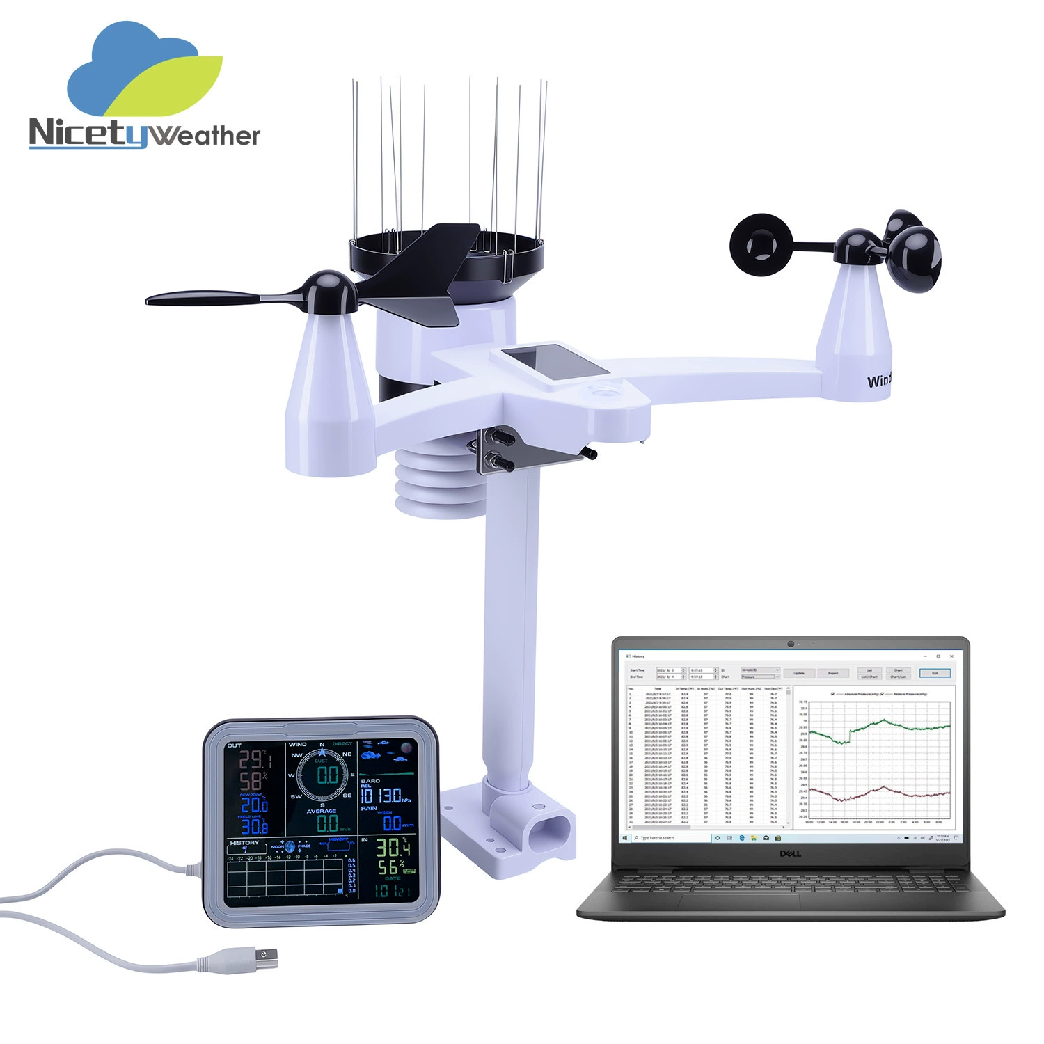 Беспроводная метеостанция 5-в-1 для мониторинга скорости ветра, направления ветра, осадков, температуры и влажности, онлайн-анализ на ПК, солнечное питание для сельского хозяйства