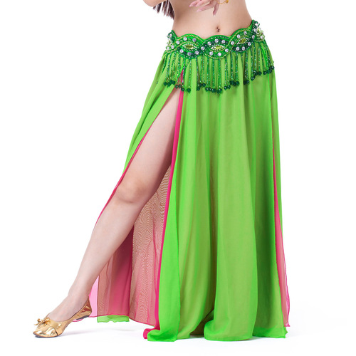 Double slit chiffon skirt, belly dance sexy skirt, dance skirt, belly dance stage performance skirt