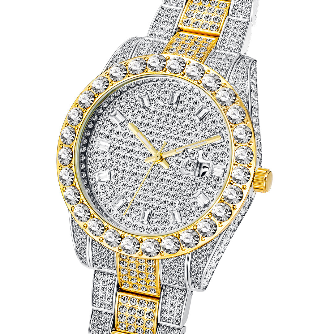Orologio da uomo al quarzo con quadrante grande oro diamanti_voghion.com