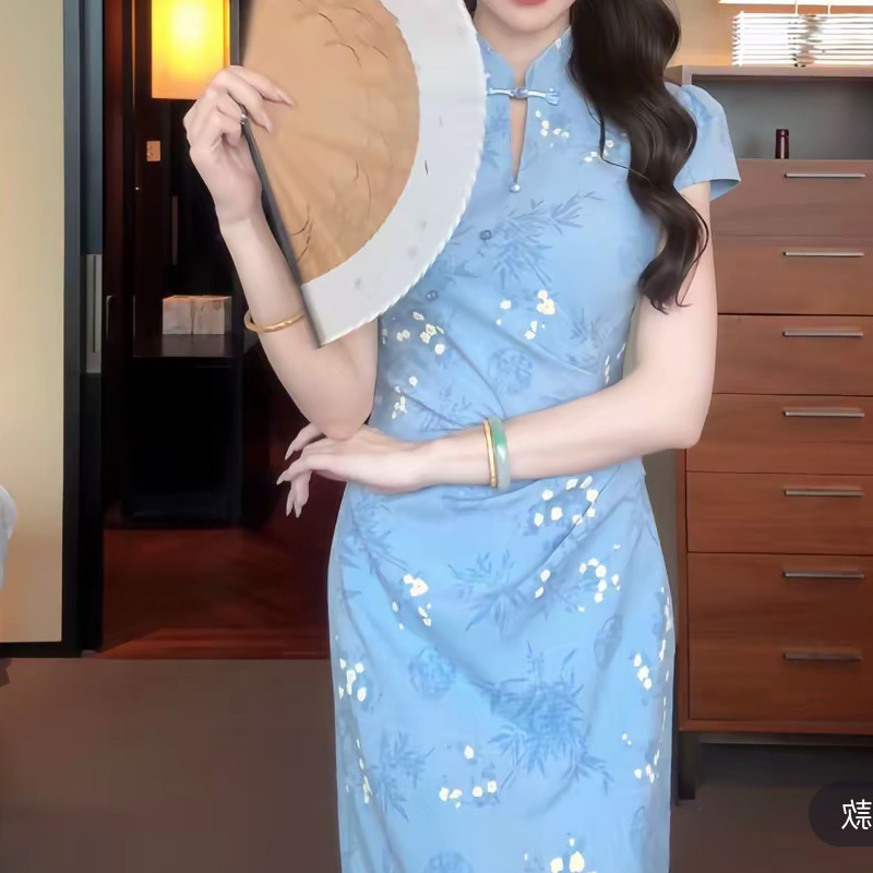Like New, Modern Chinese-style Jacquard Improved For Women, Stunning Summer Cheongsam With A Collared Waist-cinching_ecoleips.com