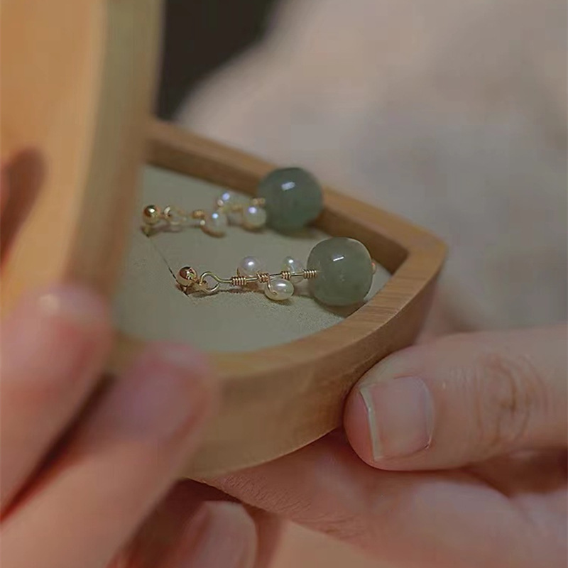 9g Weight Elegant Classical Ethnic Style Geometric Artificial Pearl Jade Copper Women's Drop Earrings