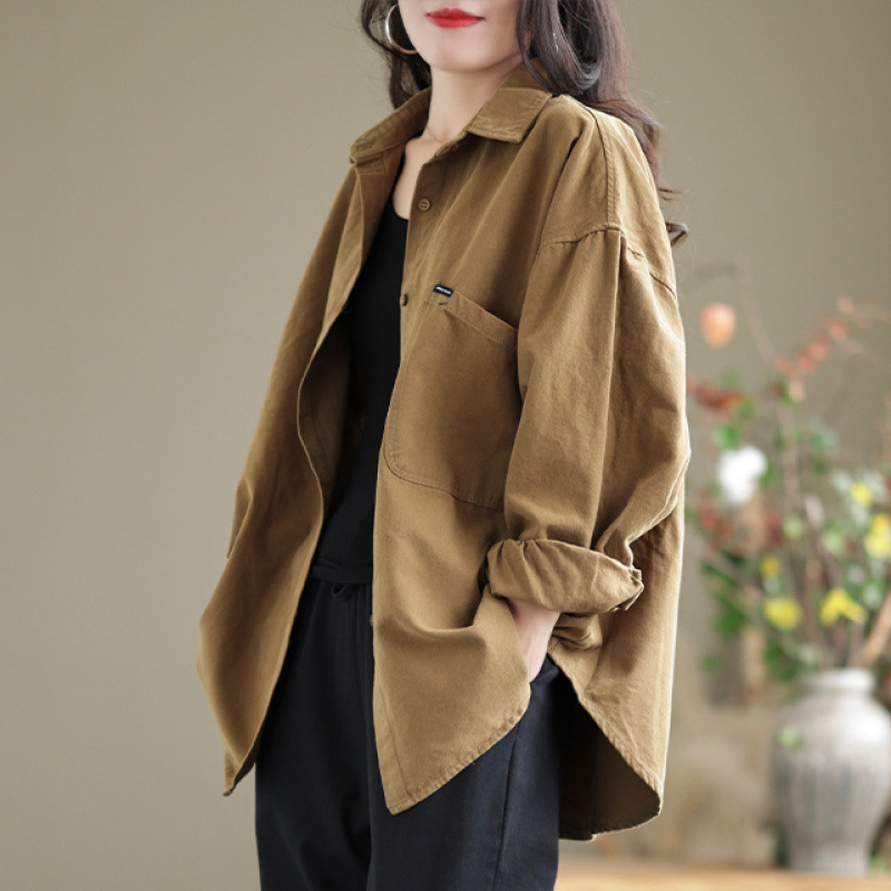 高品质纯斜纹棉衬衫女外套上衣休闲衬衣|undefined