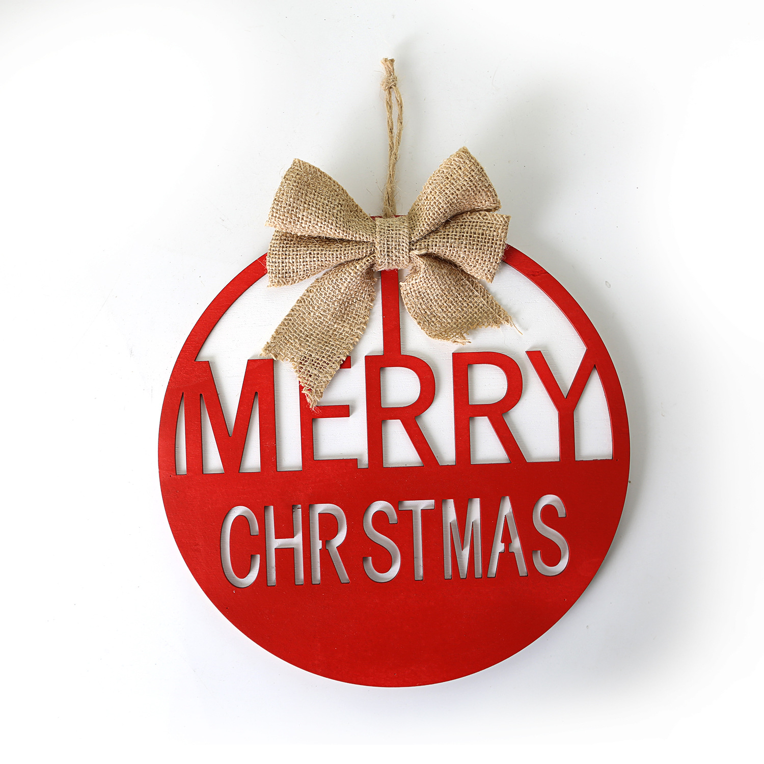 Pingente de Natal Estilo Country JOY Decoração Frontal Placa de Boas-vindas Redonda Placa de Porta de Madeira Pendurada_voghion.com
