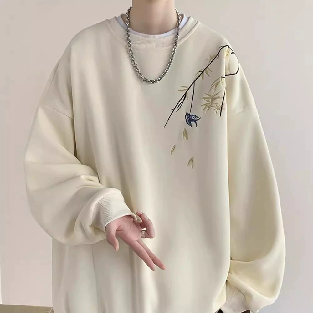 Новый китайский стиль с принтом в стиле с круглым воротником свитер мужской весенний новый свободный рукав футболка с длинными рукавами весной и осенью без шляпы топ