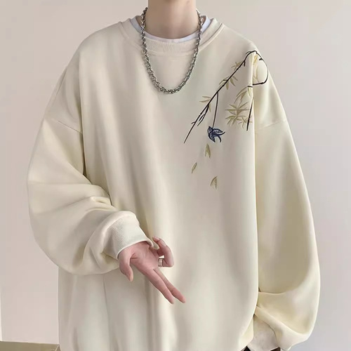 Modern Chinese-style national style print round neck sweatshirt for men - new spring collection loose sleeveless long-sleeve T-shirt for spring and autumn without a hat