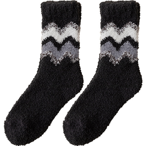 Socks for women in winter thickened warm coral velvet socks striped sweat-absorbent mid-calf socks home floor socks women's socks wholesale