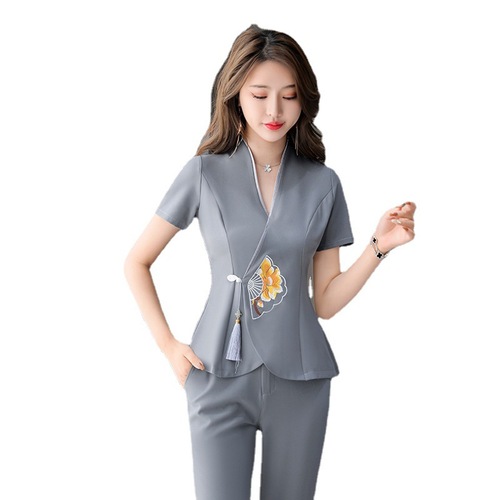 Early Spring Korean Cotton Moisture-Wicking Breathable Elegant Slimming Summer Multiple Colors Short-Sleeve Hotel Wear Foot Bath Workwear for Women