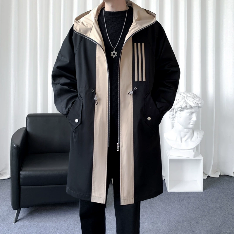 [Оригинальный большой продукт] ветровка мужское пальто среднего и длинного цвета с капюшоном повседневная куртка модная корейская ветровка мужская одежда