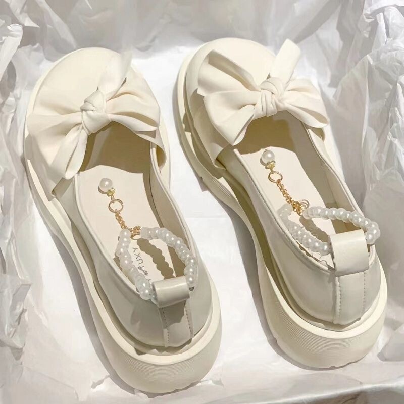French Mary Jane Shoes for Women 2026 New Spring Style Pearl Bow White Shoes with Skirt Jk Small Leather Shoes French Mary Jane Shoes for Women 2026 New Spring Style Pearl Bow White Shoes with Skirt Jk Small Leather Shoes